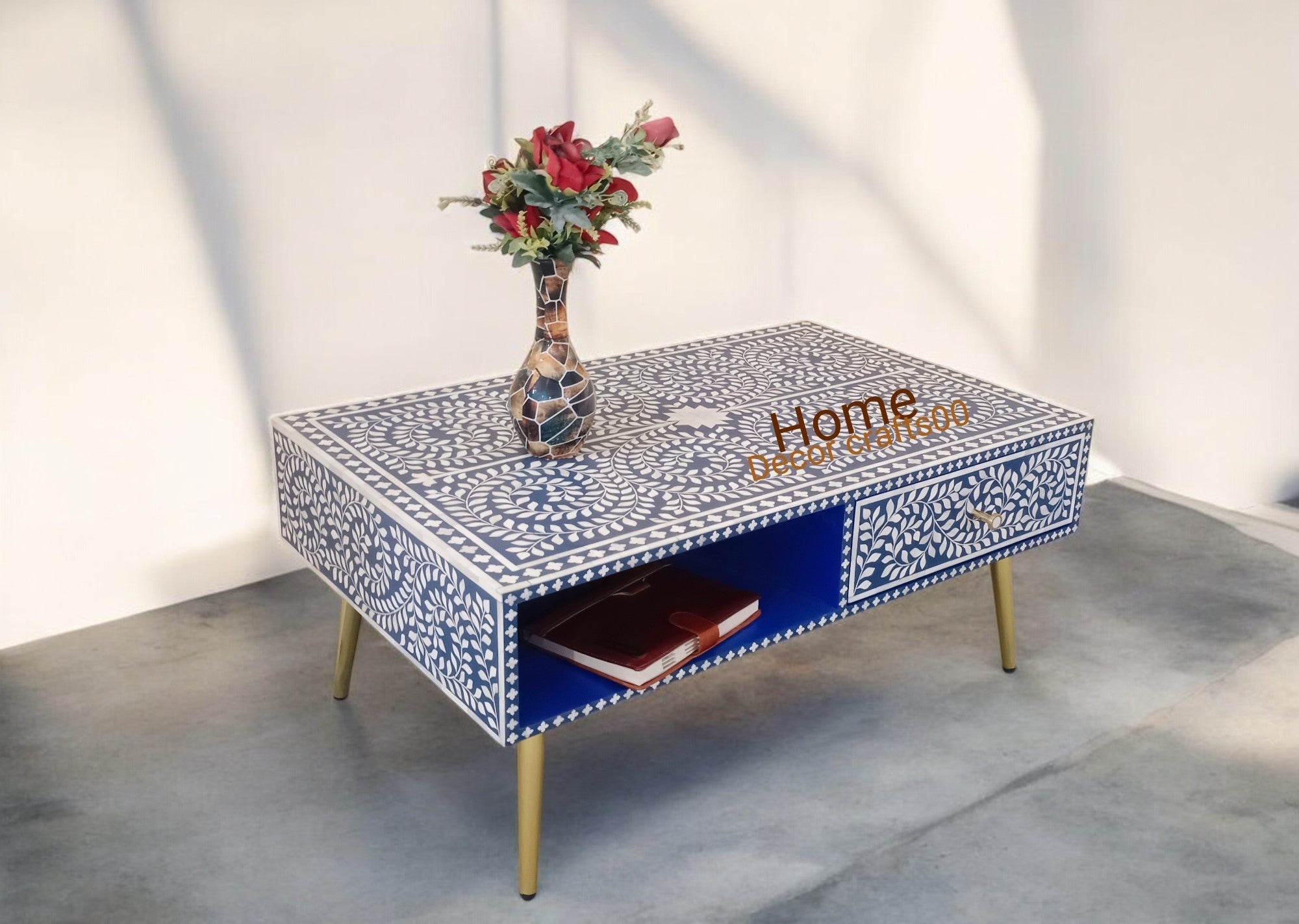 New Indian handmade bone inlay 1 drawer coffee table  bone inlay furniture table