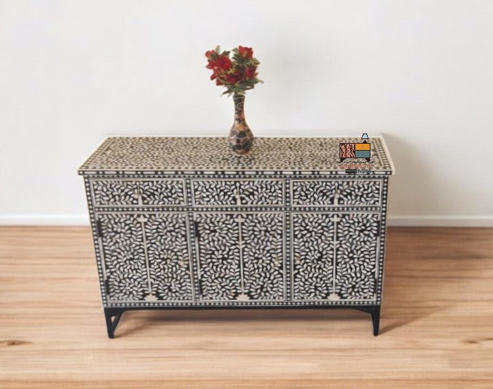New Indian handmade 3 Drawer 3 Door bone inlay buffet bone inlay cabinet chest
