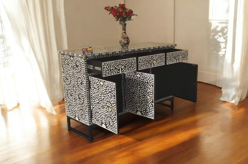 New Indian handmade 3 Drawer 3 Door bone inlay buffet bone inlay cabinet chest