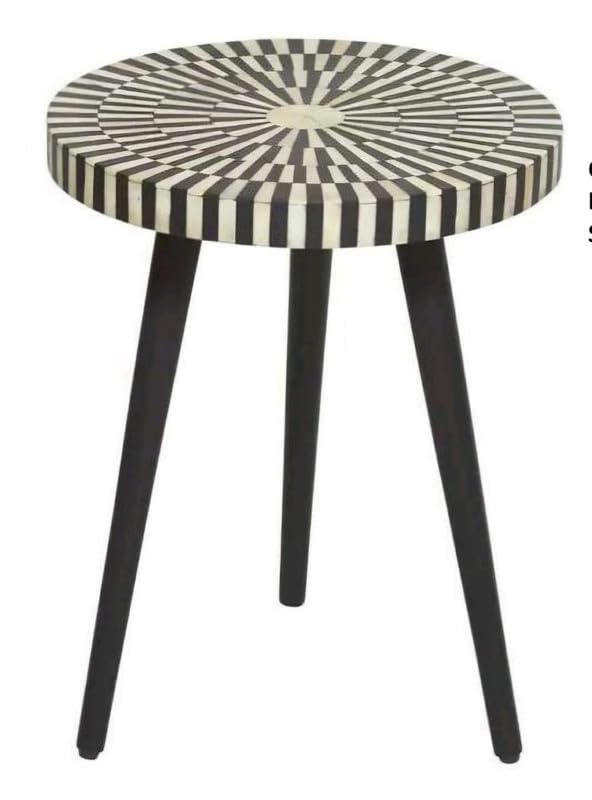 HummingCrafts Bone Inlay Round Side Table | Natural Materials | Compact and Versatile | Perfect for Living Room or Bedroom | Sturdy Wooden Base | Elegant and Stylish Finish