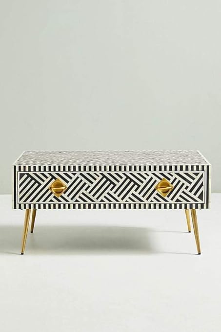 Home Handmade Bone Inlay 1 Drawer Coffee Table, Bone Inlay Furniture - Geo,i