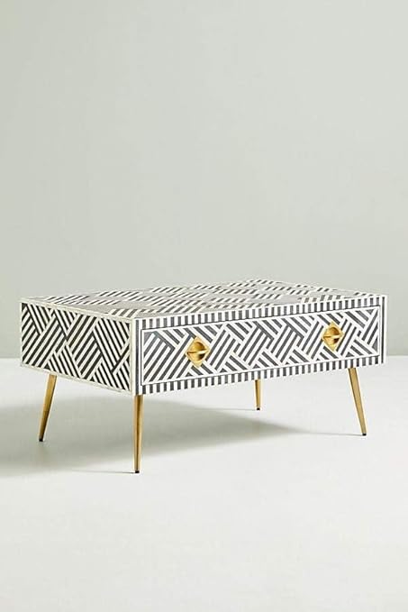 Home Handmade Bone Inlay 1 Drawer Coffee Table, Bone Inlay Furniture - Geo,i