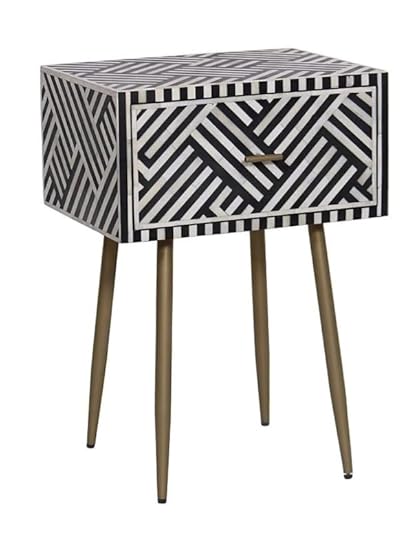 HummingCrafts Bone Inlay Bedside Table | Natural Materials | Floral Inlay Design | Compact Storage Solution | Functional Accent Furniture | Sturdy Wooden Frame | Stylish and Timeless Finish