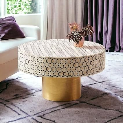 Handmade Bone Inlay Coffee Table, Camel Bone Inlay Table, Bone Inlay Geometric Table, Bone Inlay Center Table, Bone Inlay Furniture
