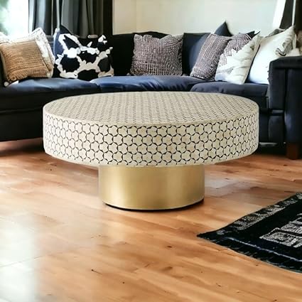 Handmade Bone Inlay Coffee Table, Camel Bone Inlay Table, Bone Inlay Geometric Table, Bone Inlay Center Table, Bone Inlay Furniture