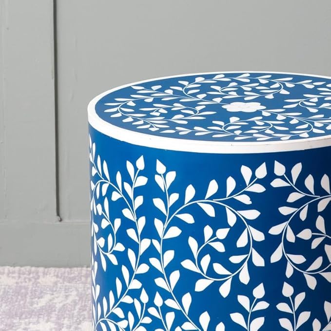 Elegant Bone Inlay Side Table/Ottoman| Ottoman Stool for Living Room | Pouffes for Sitting Printed Ottoman (Elegant Bone Inlay Side Table)