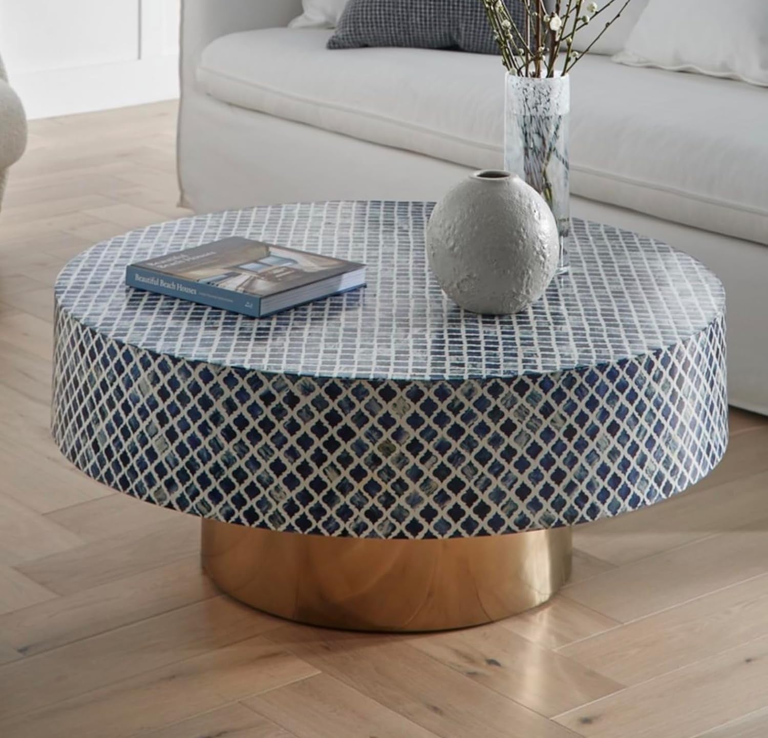 handmade bone inlay round coffee table, bone inlay table, bone inlay furniture, living room furniture