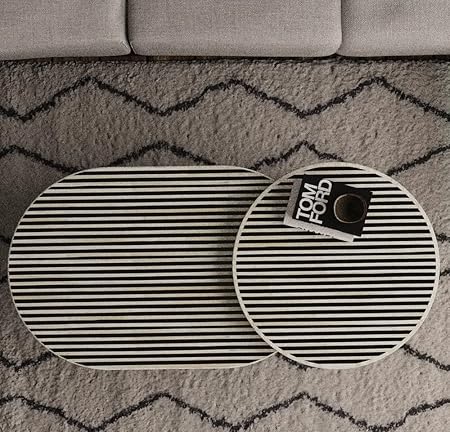 handmade bone inlay Nesting oval coffee table, bone inlay table, bone inlay furniture, ( black & white )