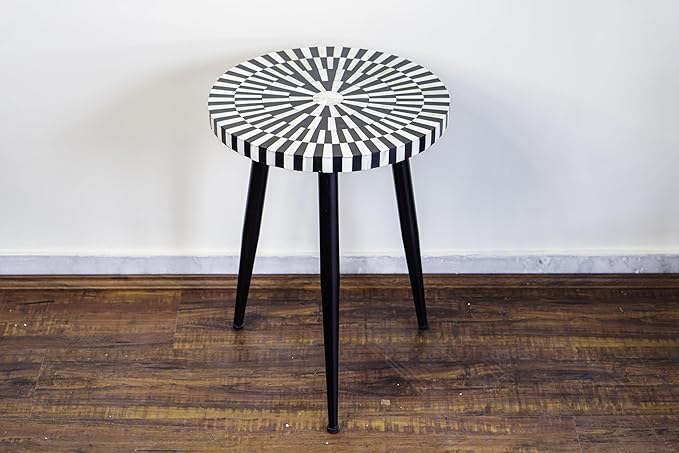 HummingCrafts Bone Inlay Round Side Table | Natural Materials | Compact and Versatile | Perfect for Living Room or Bedroom | Sturdy Wooden Base | Elegant and Stylish Finish