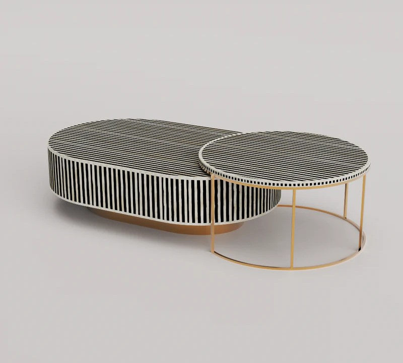 handmade bone inlay nesting coffee table, bone inlay furniture, living room furniture