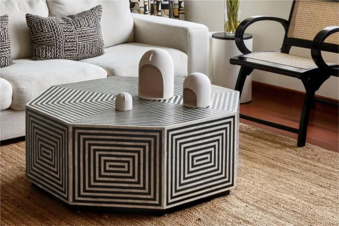 Inlay Hexagon Coffee Table - Harmony bone inlay funiture
