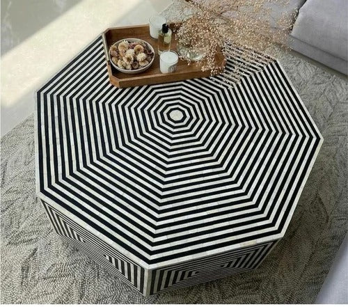 Inlay Hexagon Coffee Table - Harmony bone inlay funiture