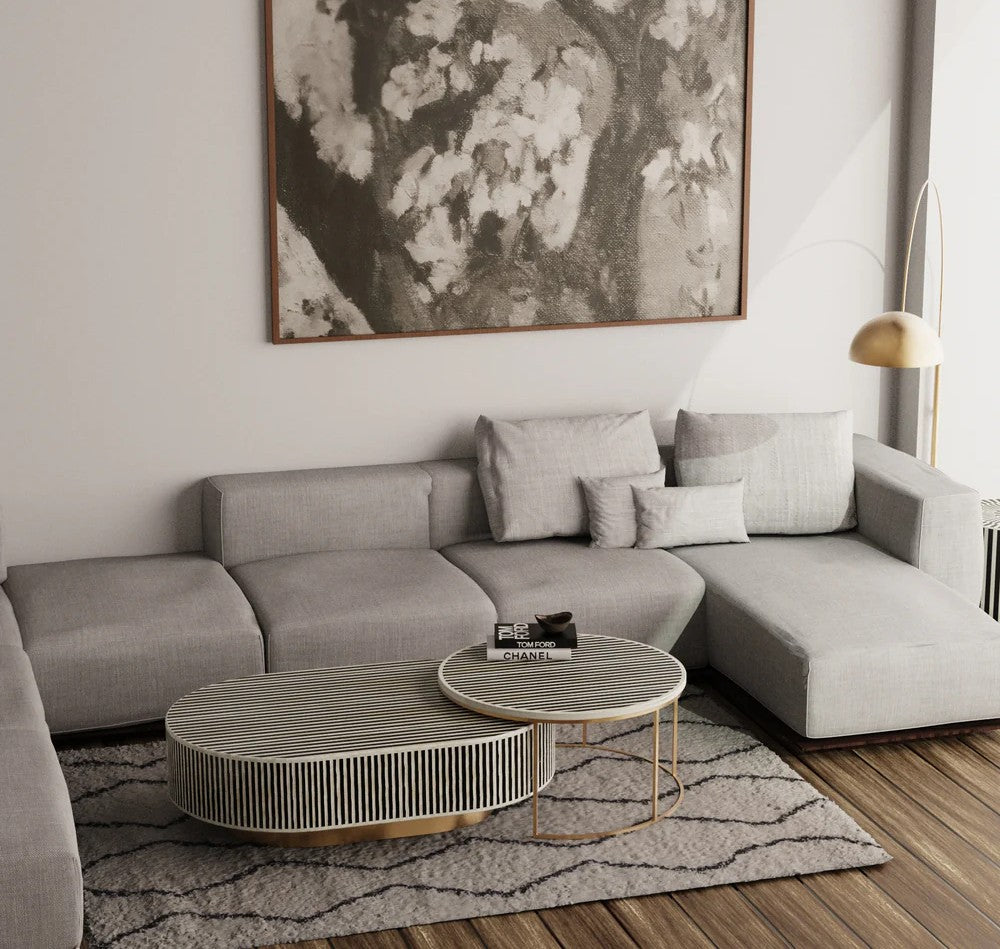 handmade bone inlay nesting coffee table, bone inlay furniture, living room furniture