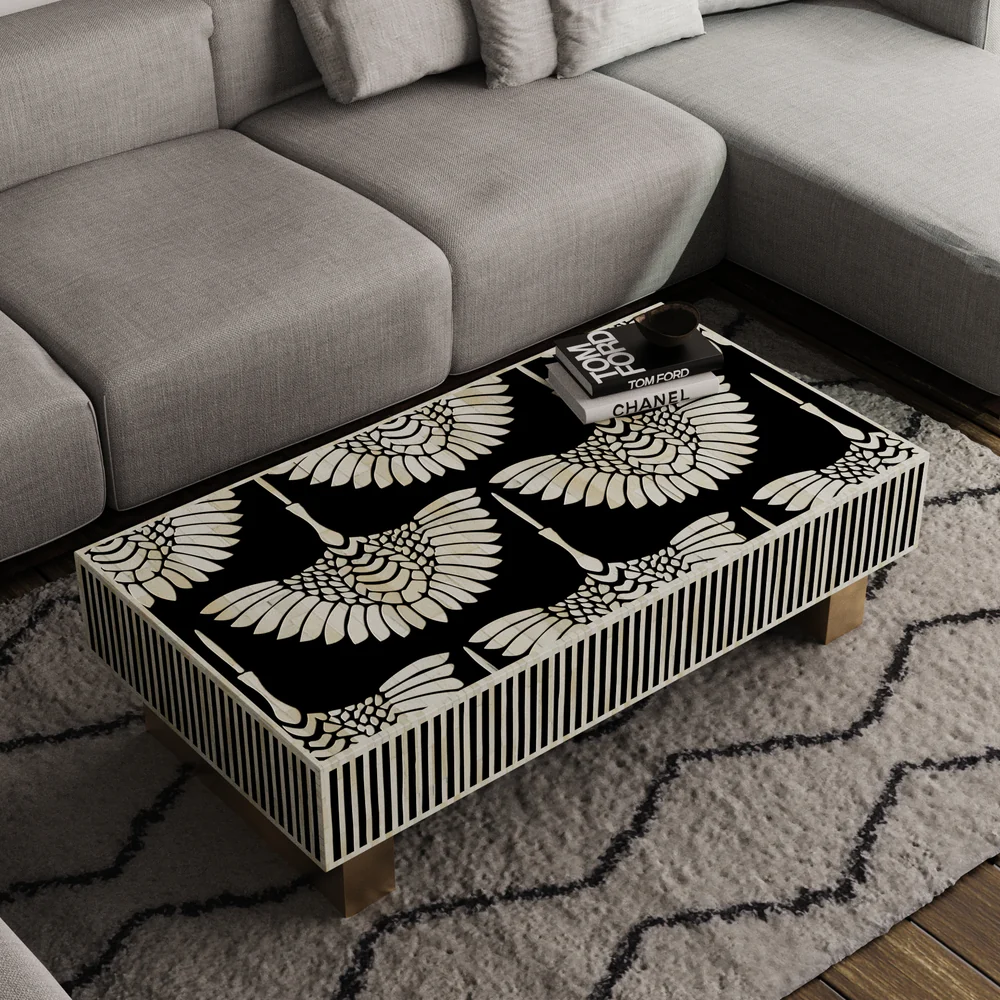 Inlay Luxom Rectangular Coffee Table - Tulip,handmade bone inlay coffee table, bone inlay furniture,   home decore crafts  Luxom Rectangular