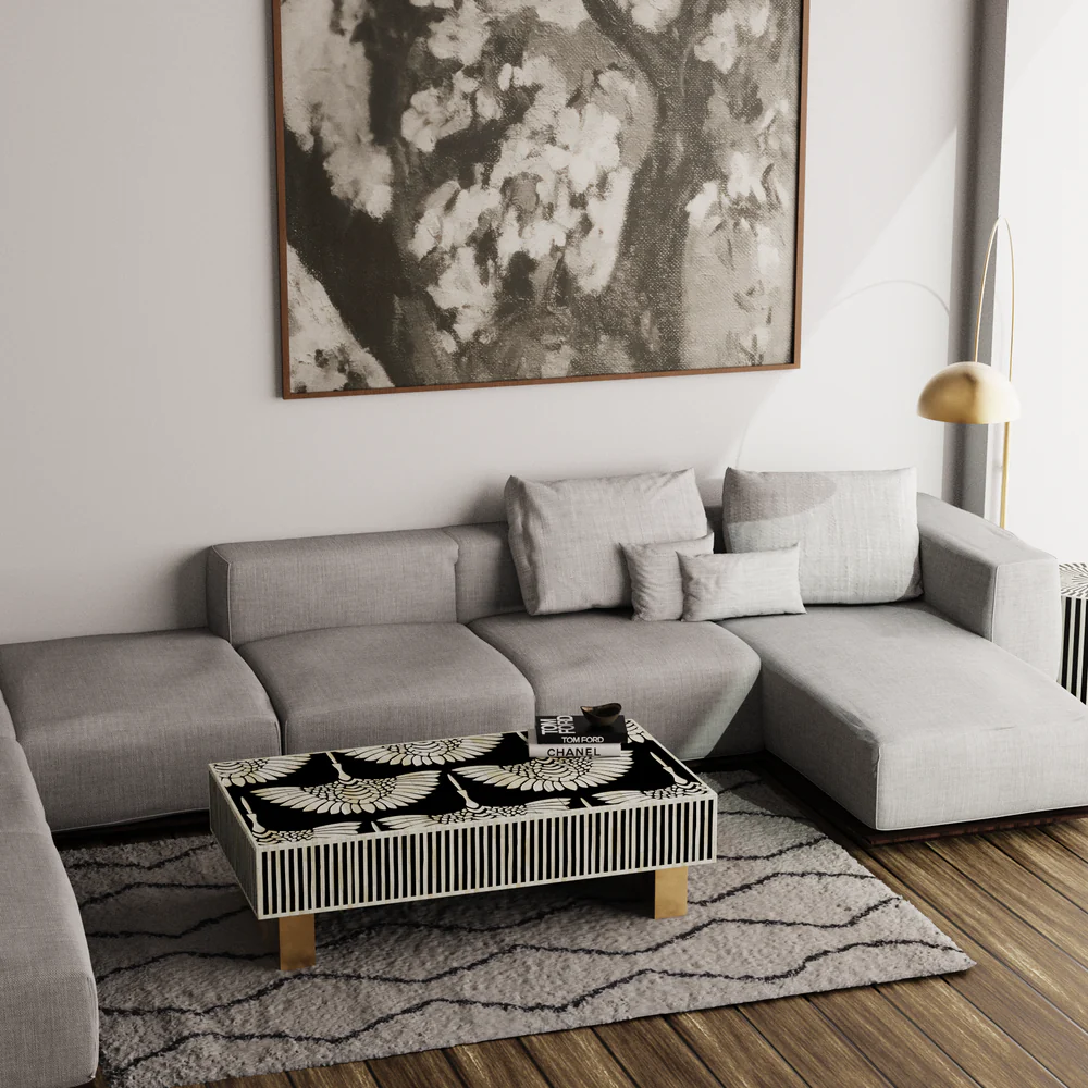 Inlay Luxom Rectangular Coffee Table - Tulip,handmade bone inlay coffee table, bone inlay furniture,   home decore crafts  Luxom Rectangular