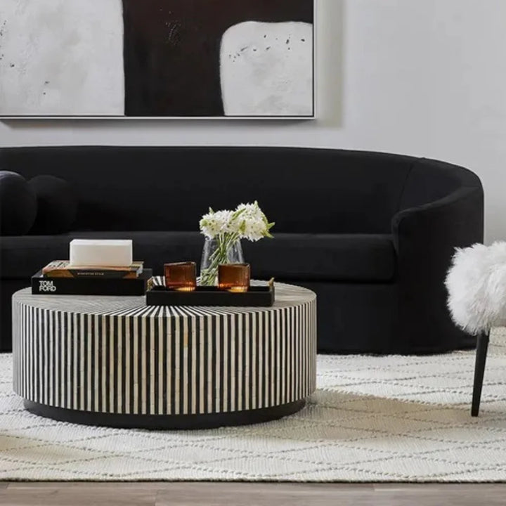 Inlay Round Coffee Table- Makayla bone inlay coffee table