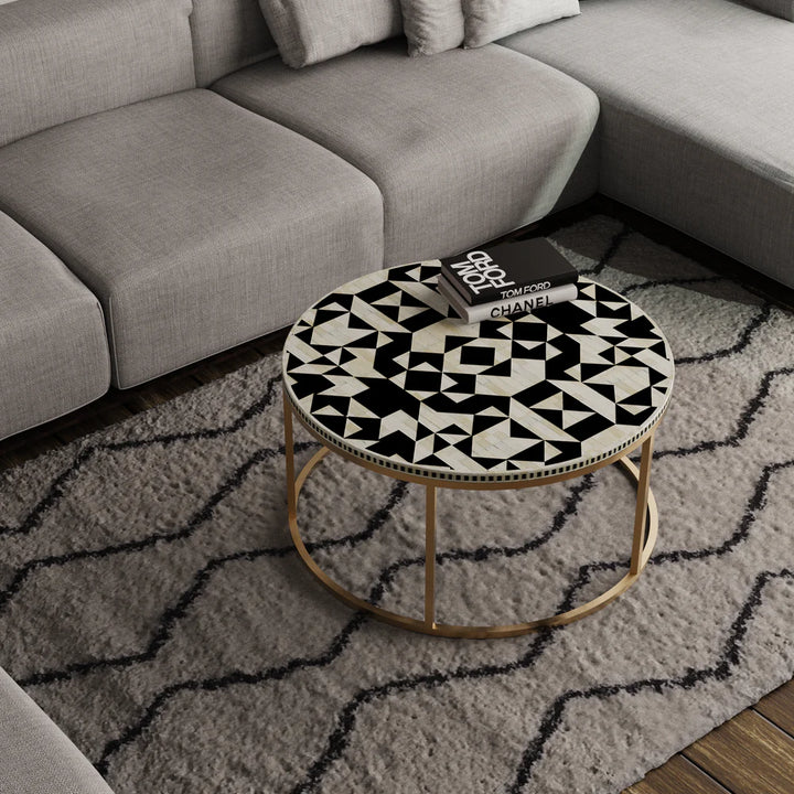 Inlay Georgia Round Coffee Table with Metal Stand - Kingsley