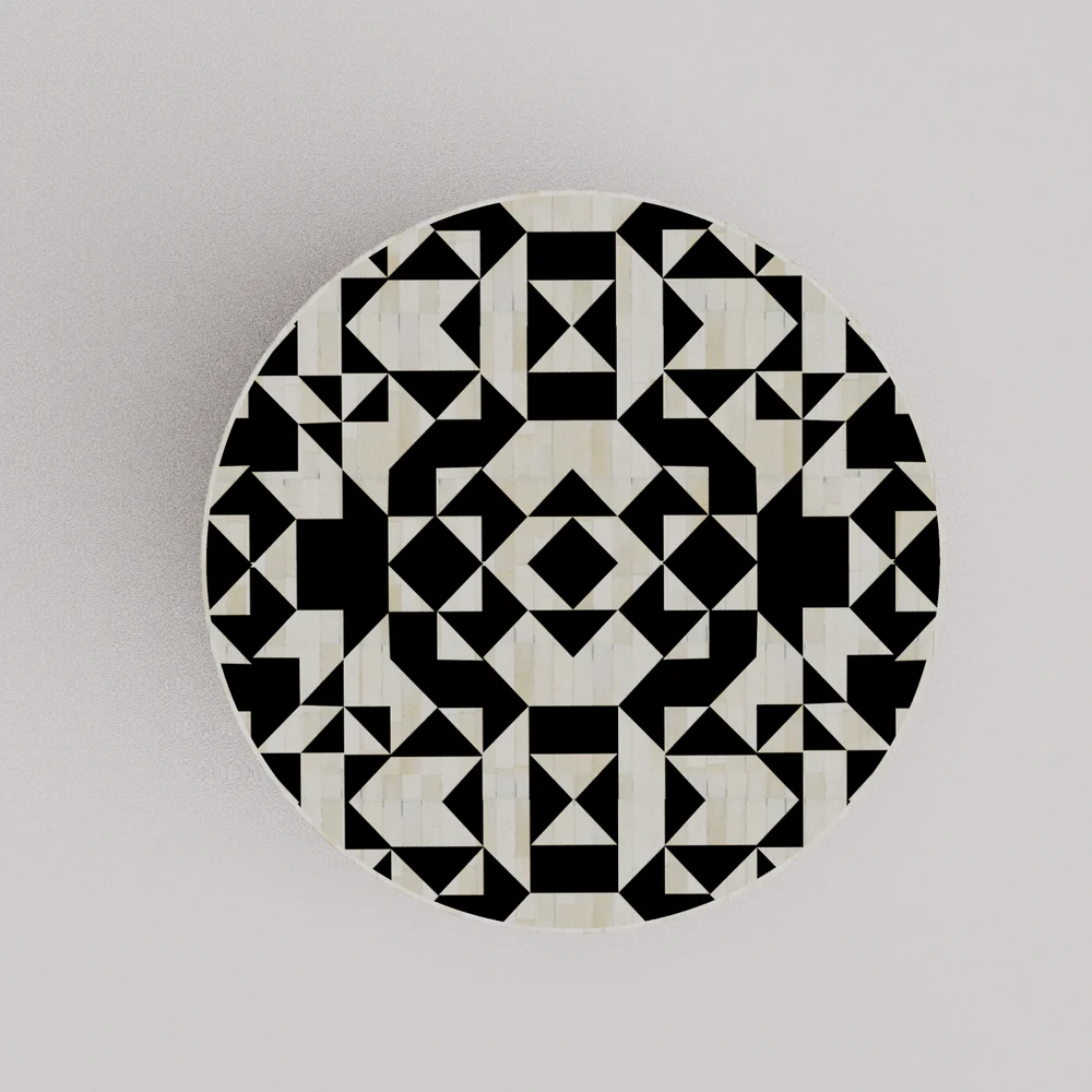 New handmade bone onlay coffee table, black & white bone inlay table, bone inlay furniture items, Inlay Georgia Round Coffee Table with Metal Stand - Kingsley