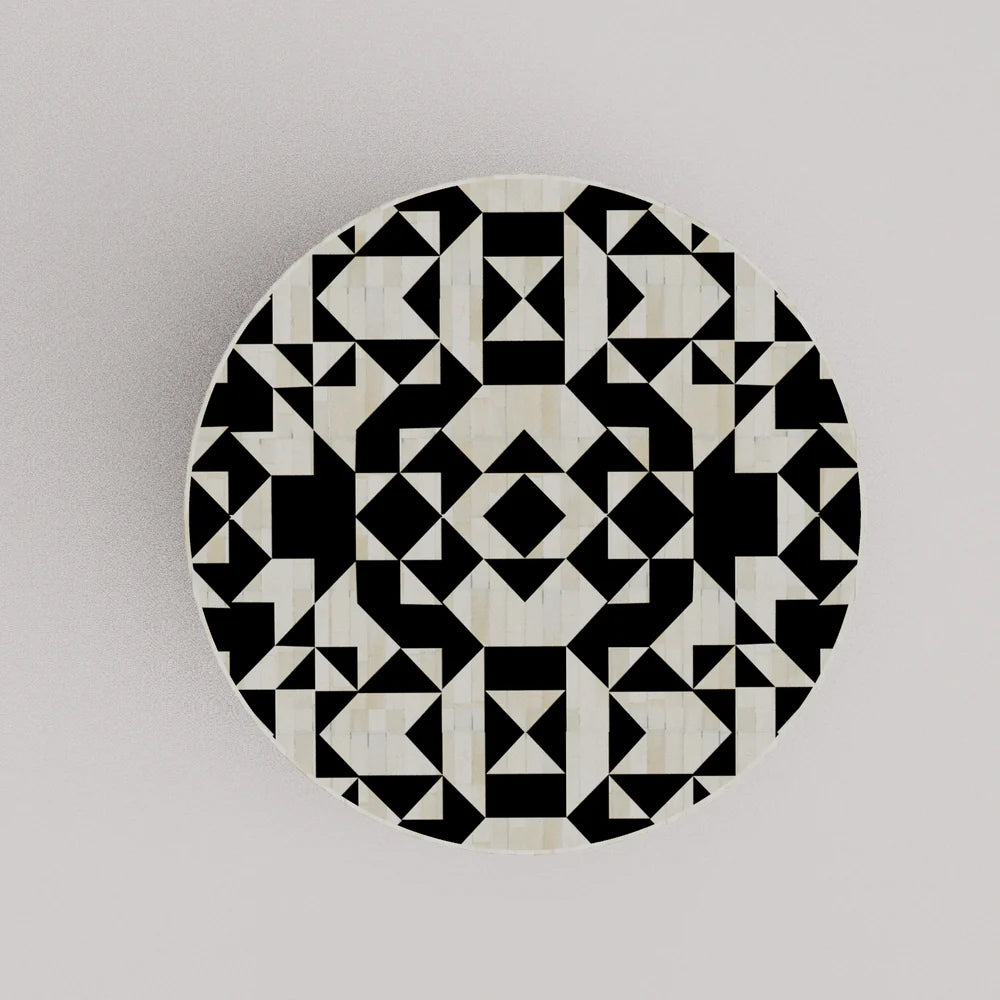 Inlay Georgia Round Coffee Table with Metal Stand - Kingsley
