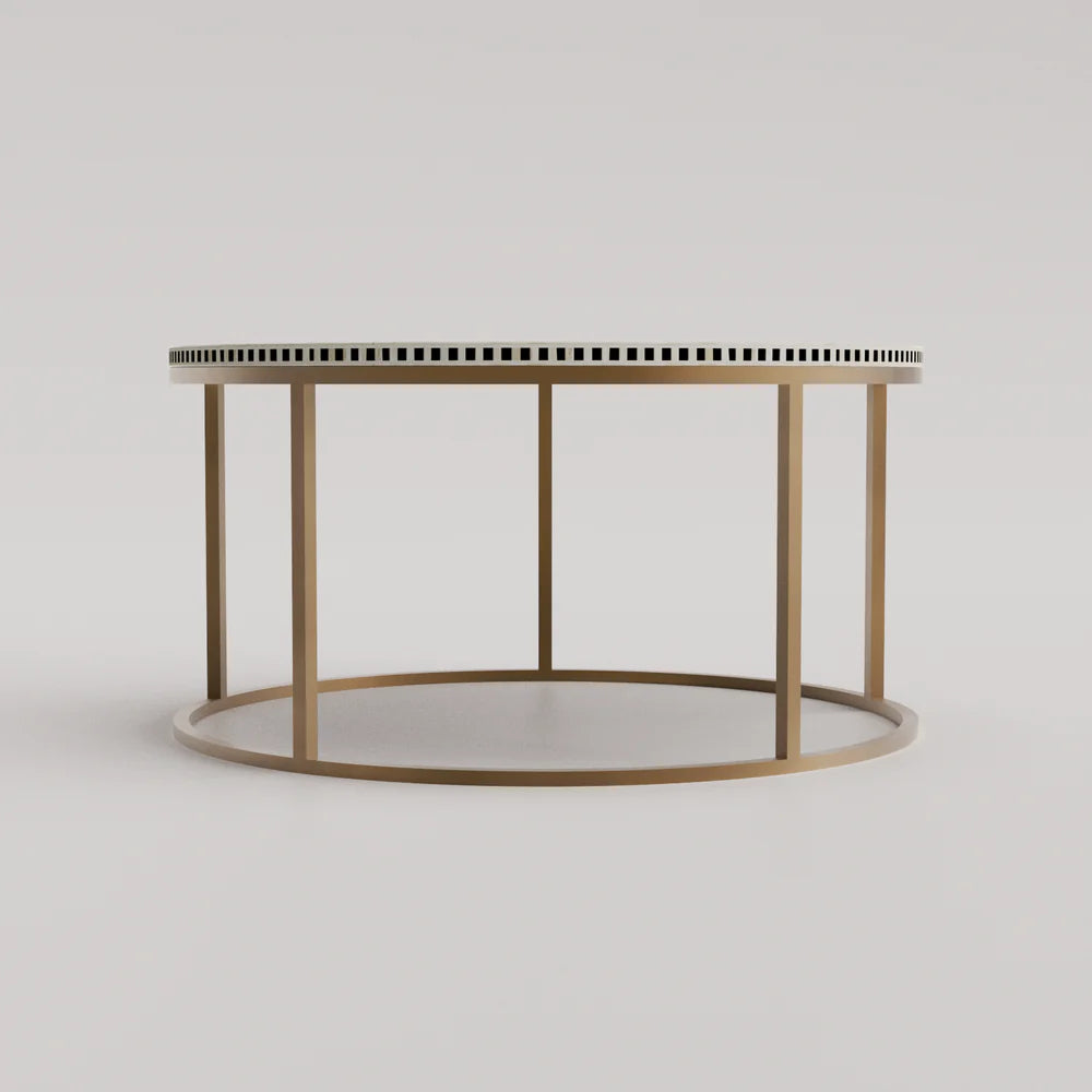 Inlay Georgia Round Coffee Table with Metal Stand - Kingsley