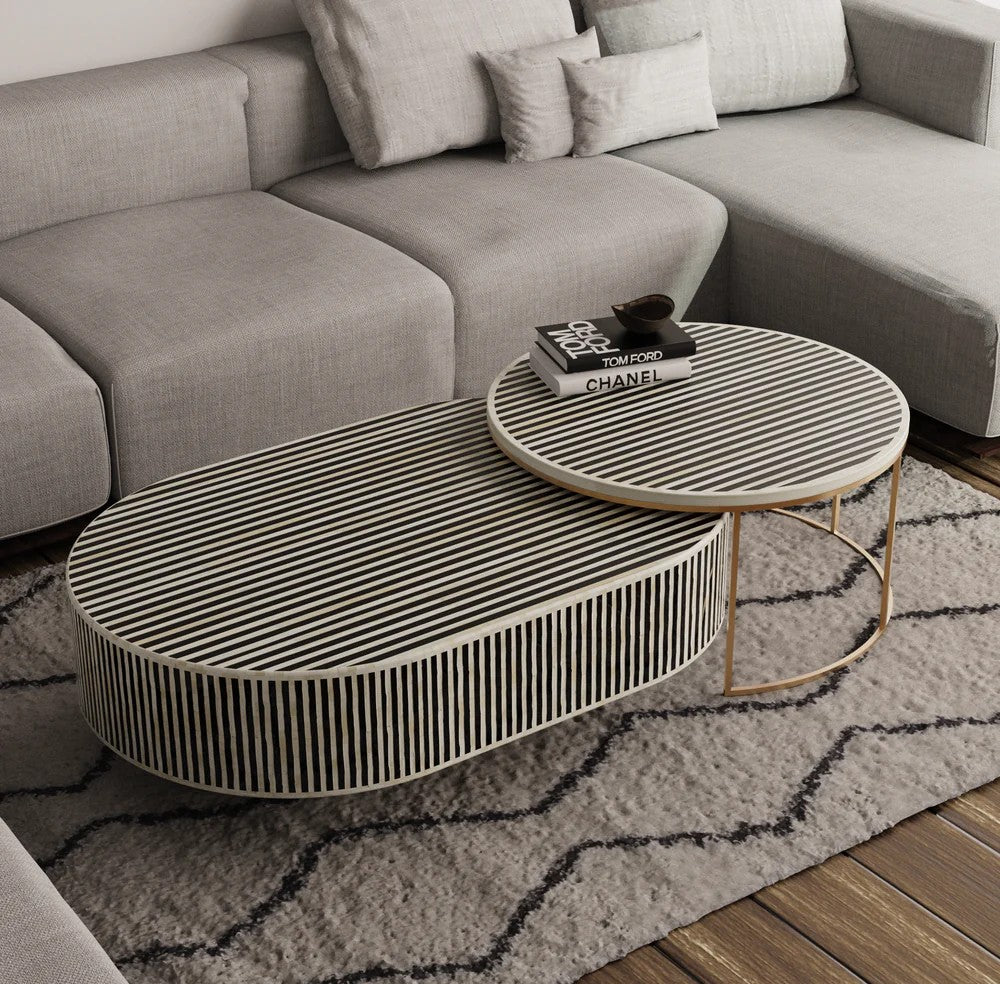 handmade bone inlay nesting coffee table, bone inlay furniture, living room furniture