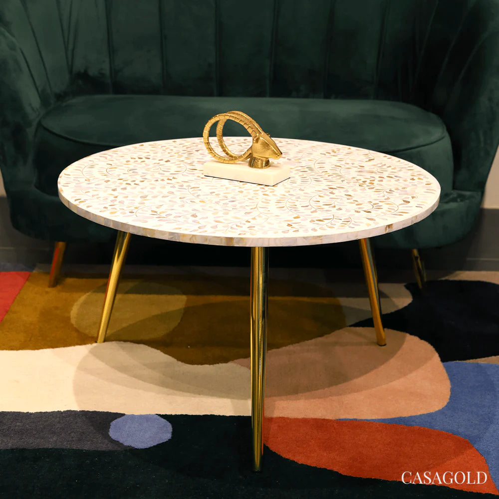 bone inlay India, mother of pearl inlay round coffee table living room table mop inlay furniture