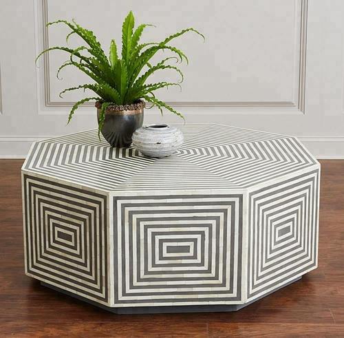 Inlay Hexagon Coffee Table - Harmony bone inlay funiture