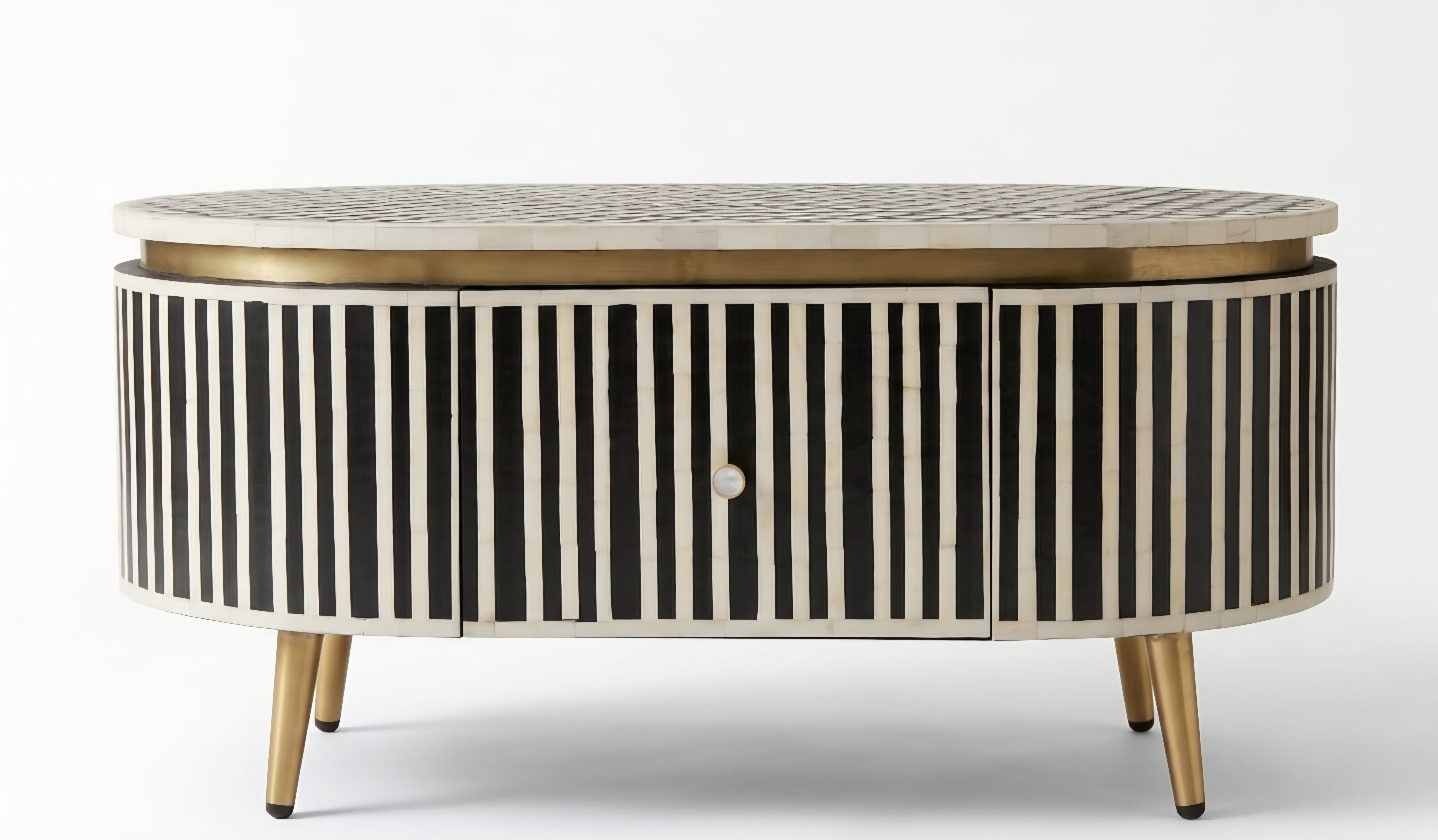 Bone Inlay Black & White Oval 2-Drawer Coffee Table