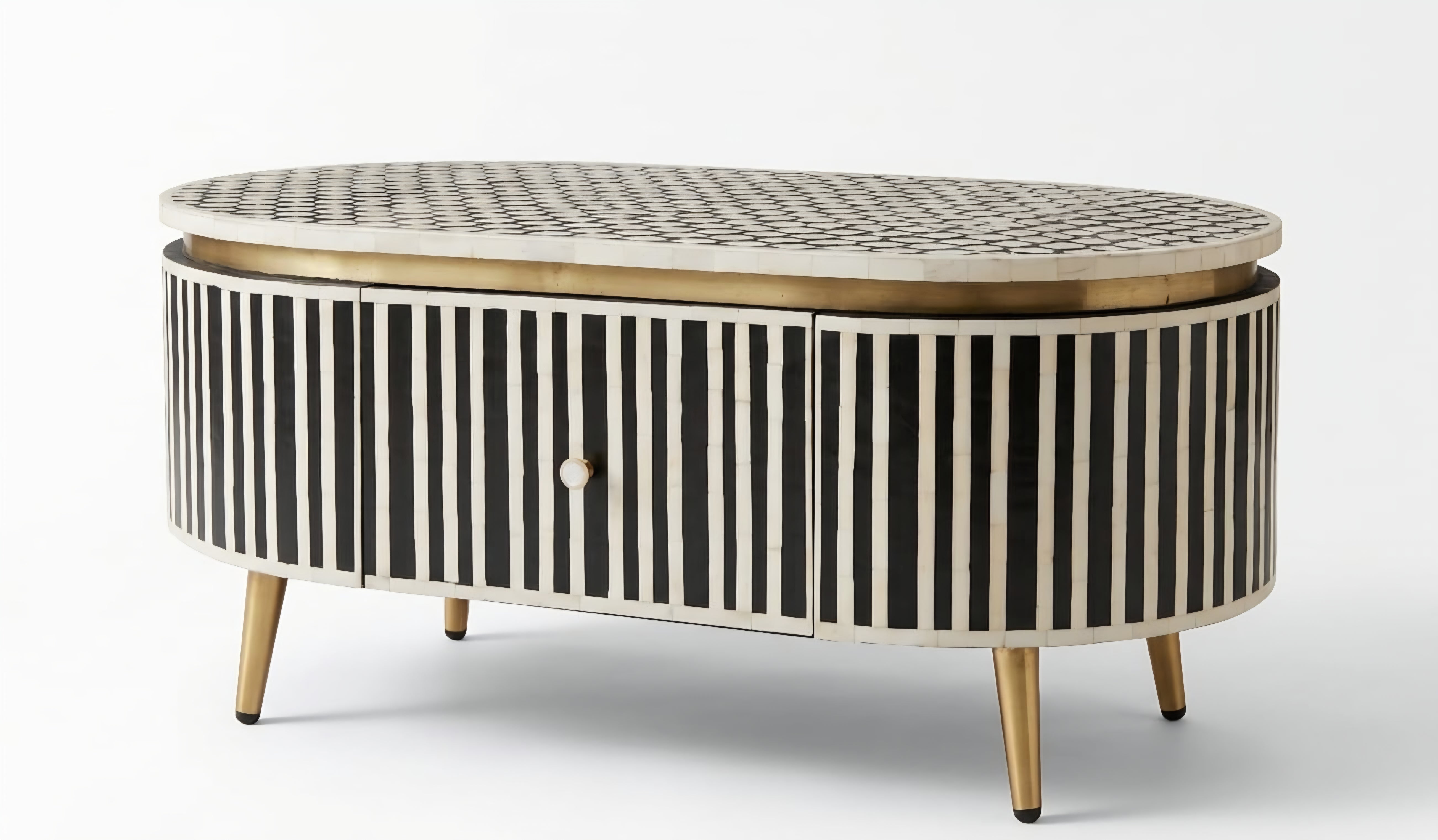 Bone Inlay Black & White Oval 2-Drawer Coffee Table