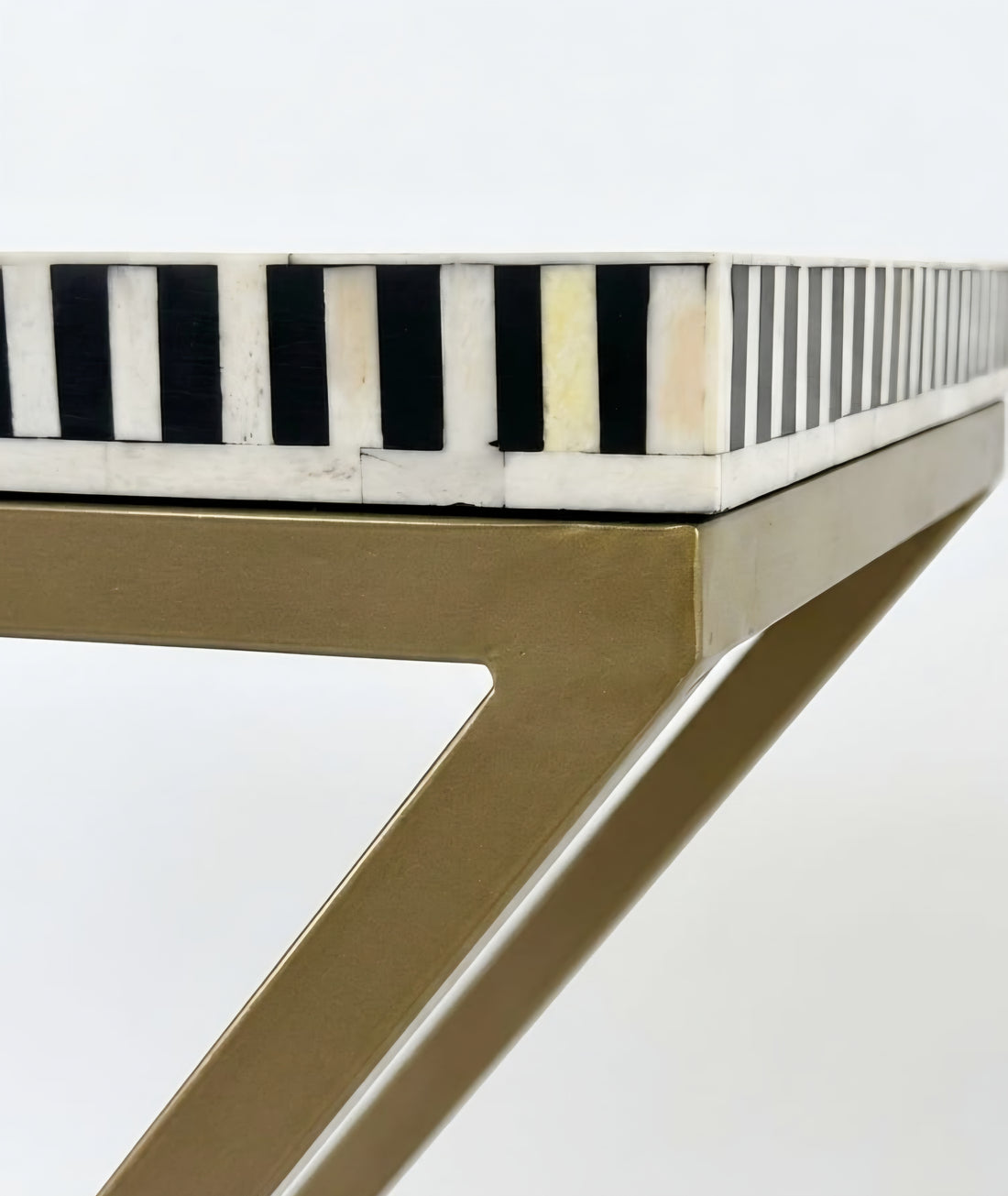 Bone Inlay Black & White Z Side Table with Gold Powder-Coated Stand