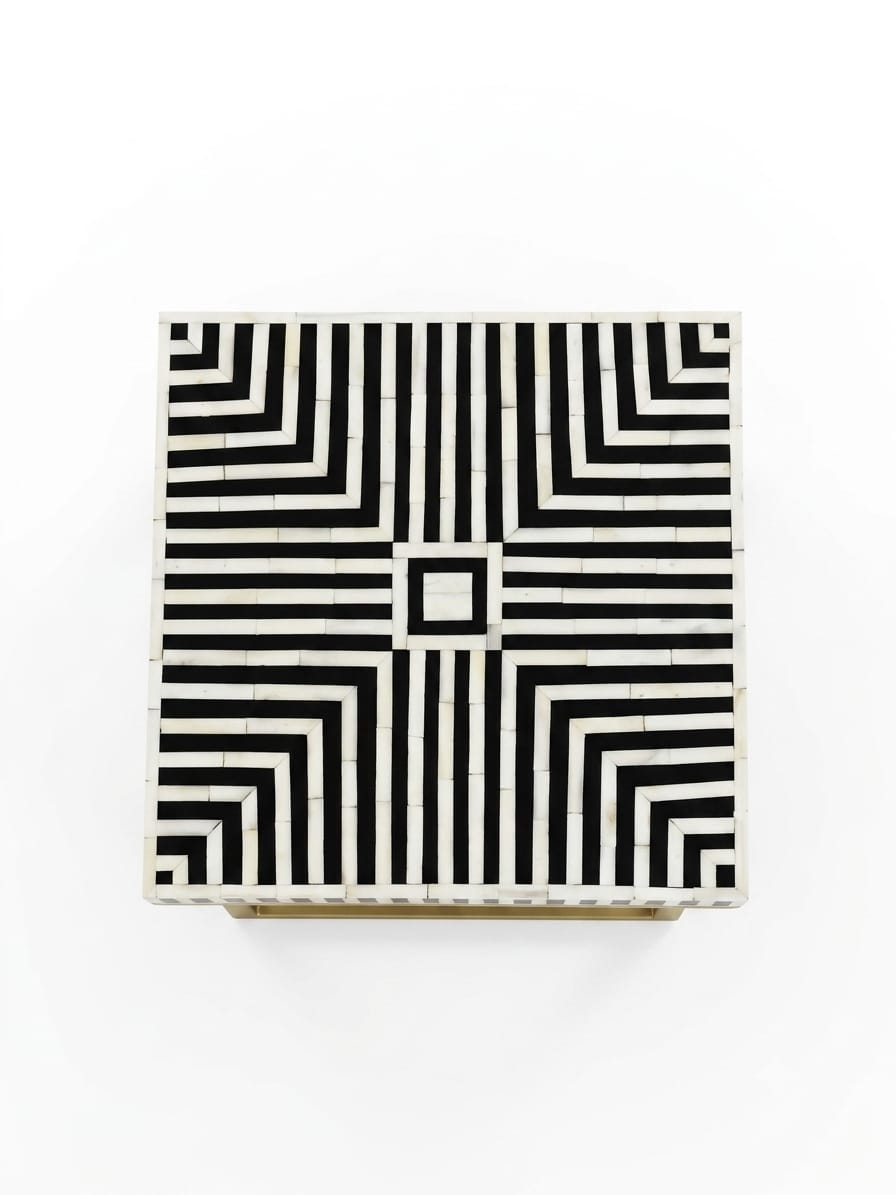 Bone Inlay Black & White Z Side Table with Gold Powder-Coated Stand