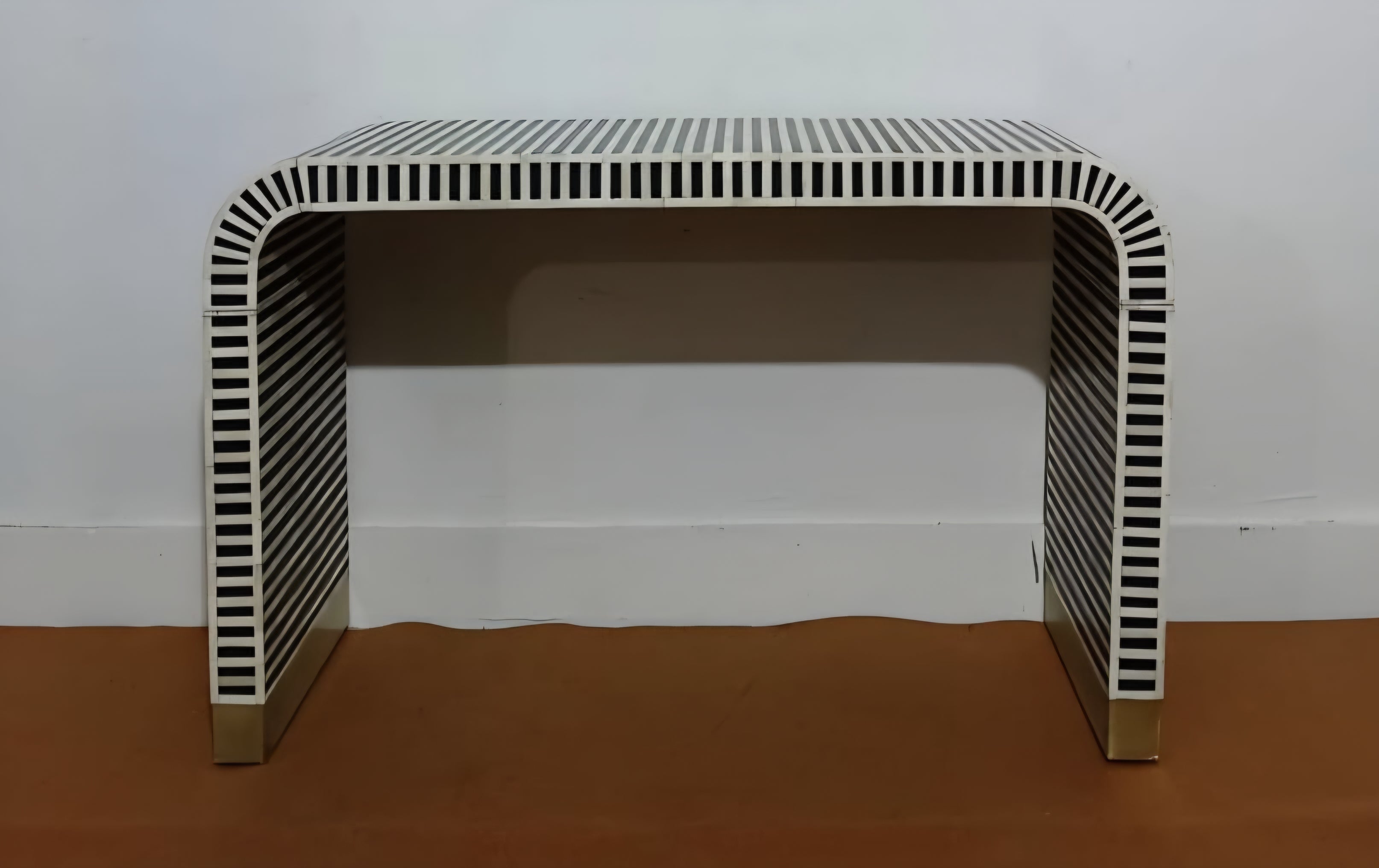 Bone Inlay U Shape Console Table, Black and White Luxury Entryway Table
