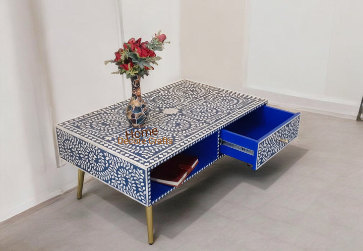 New Indian handmade bone inlay 1 drawer coffee table  bone inlay furniture table