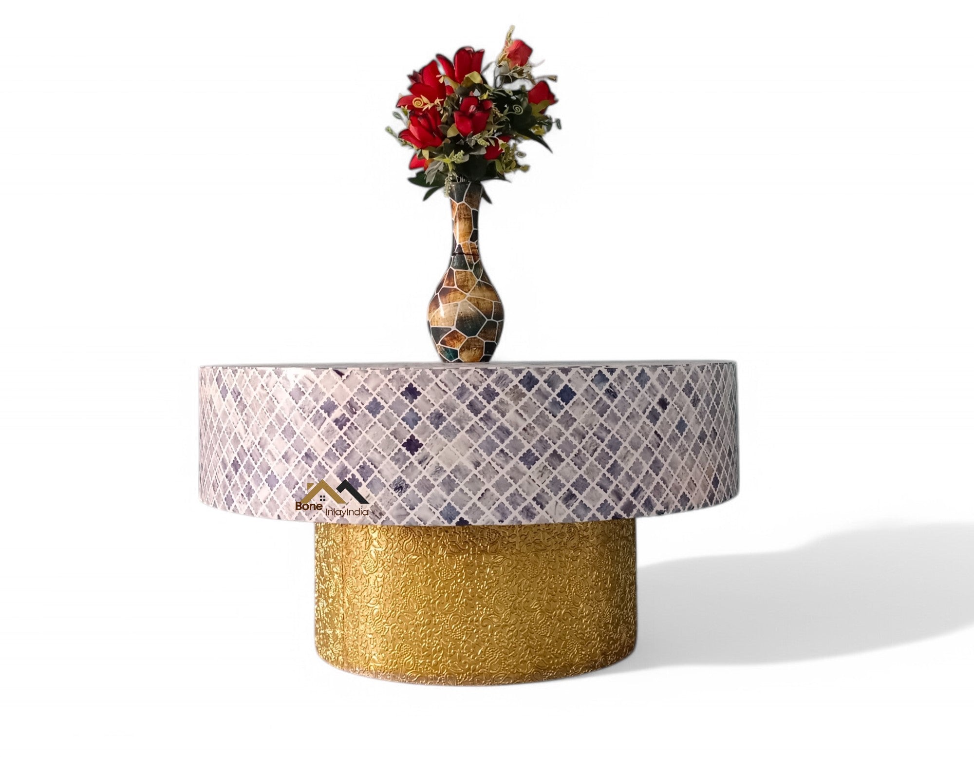 handmade bone inlay coffee table, color bone inlay table, bone inlay furniture,
