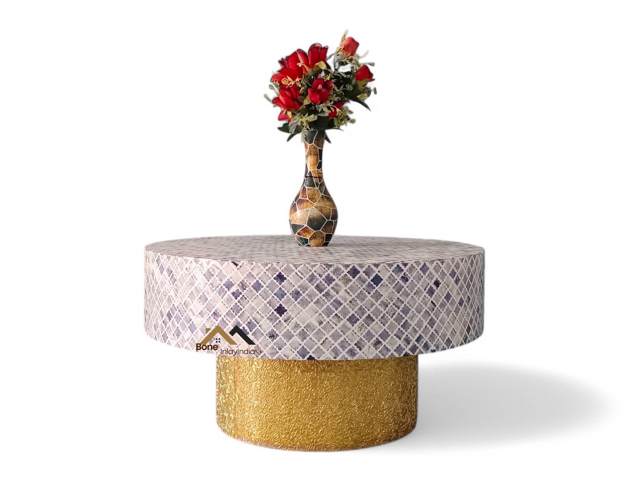 handmade bone inlay coffee table, color bone inlay table, bone inlay furniture,