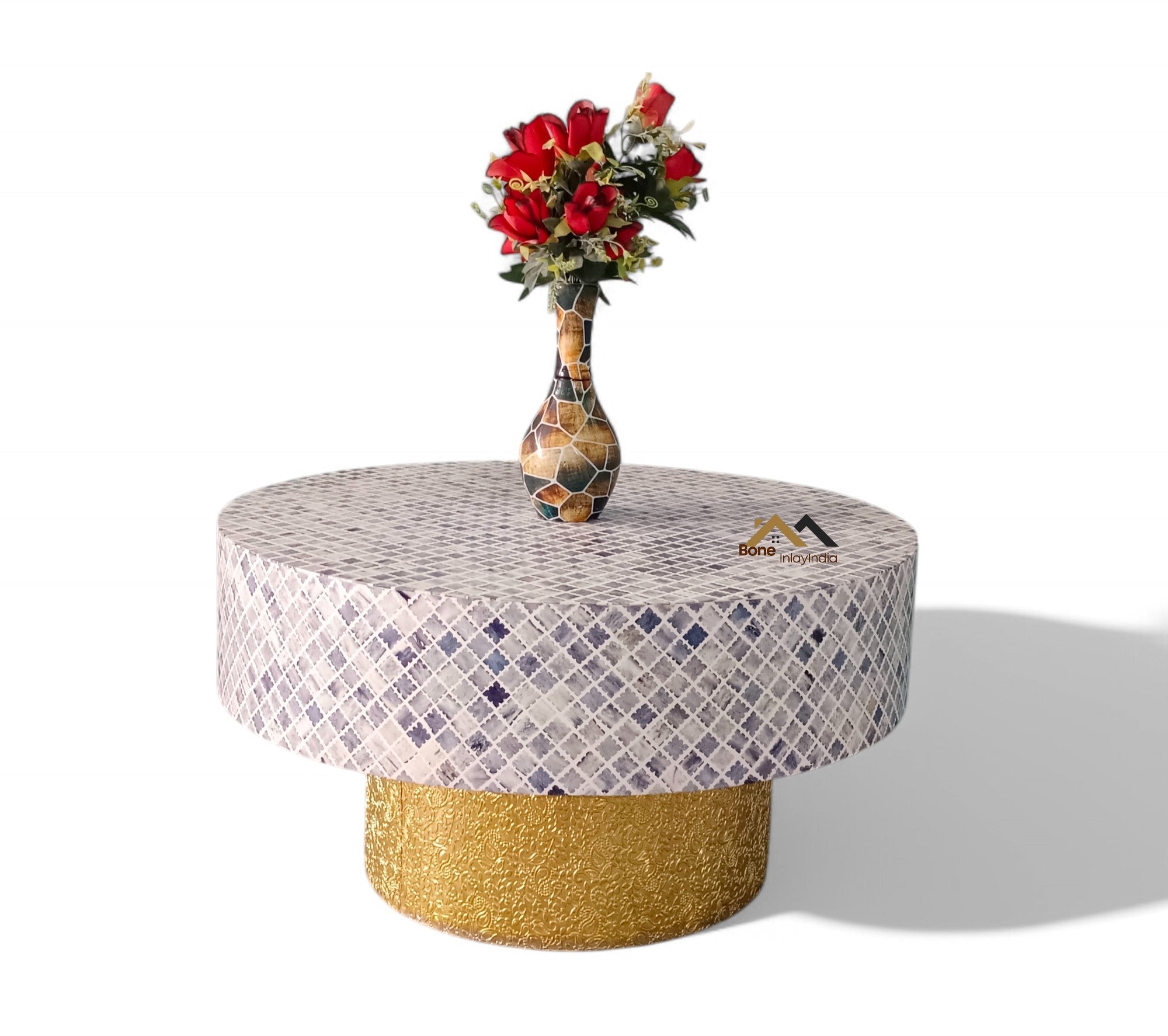 handmade bone inlay coffee table, color bone inlay table, bone inlay furniture,