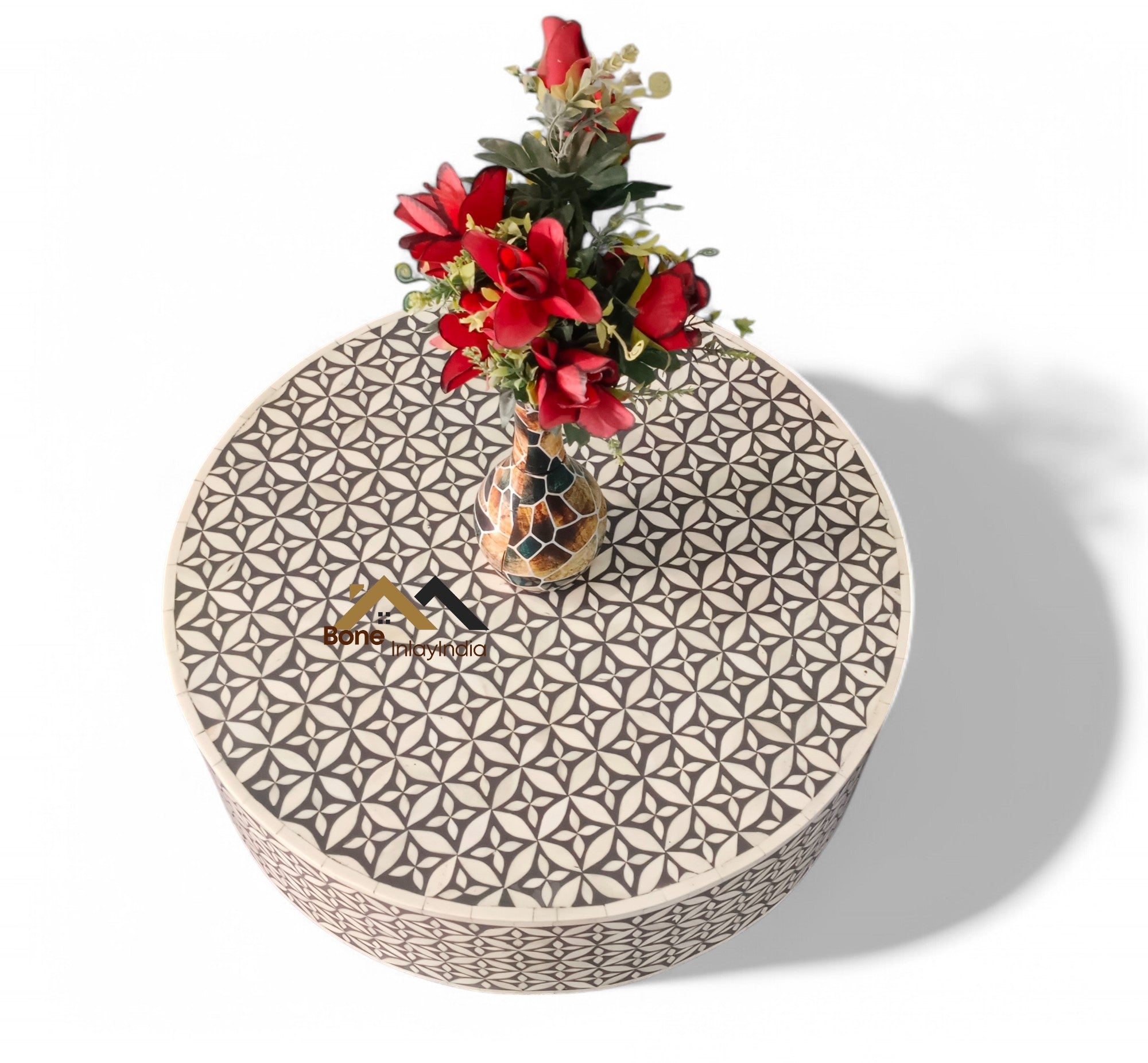 handmade bone inlay coffee table, bone inlay furniture, bone inlay table,