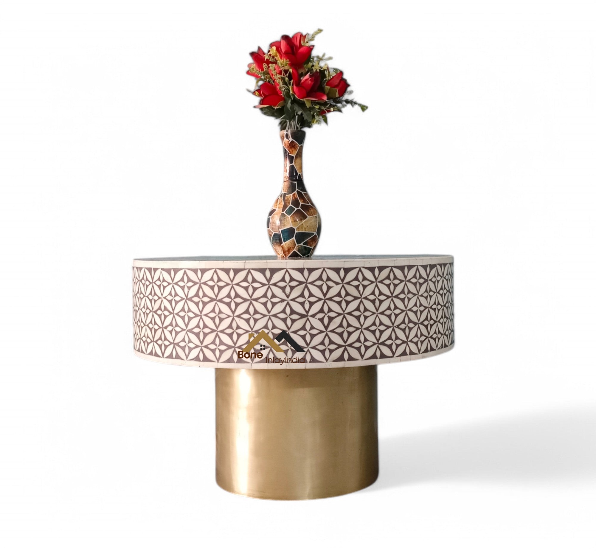 handmade bone inlay coffee table, bone inlay furniture, bone inlay table,