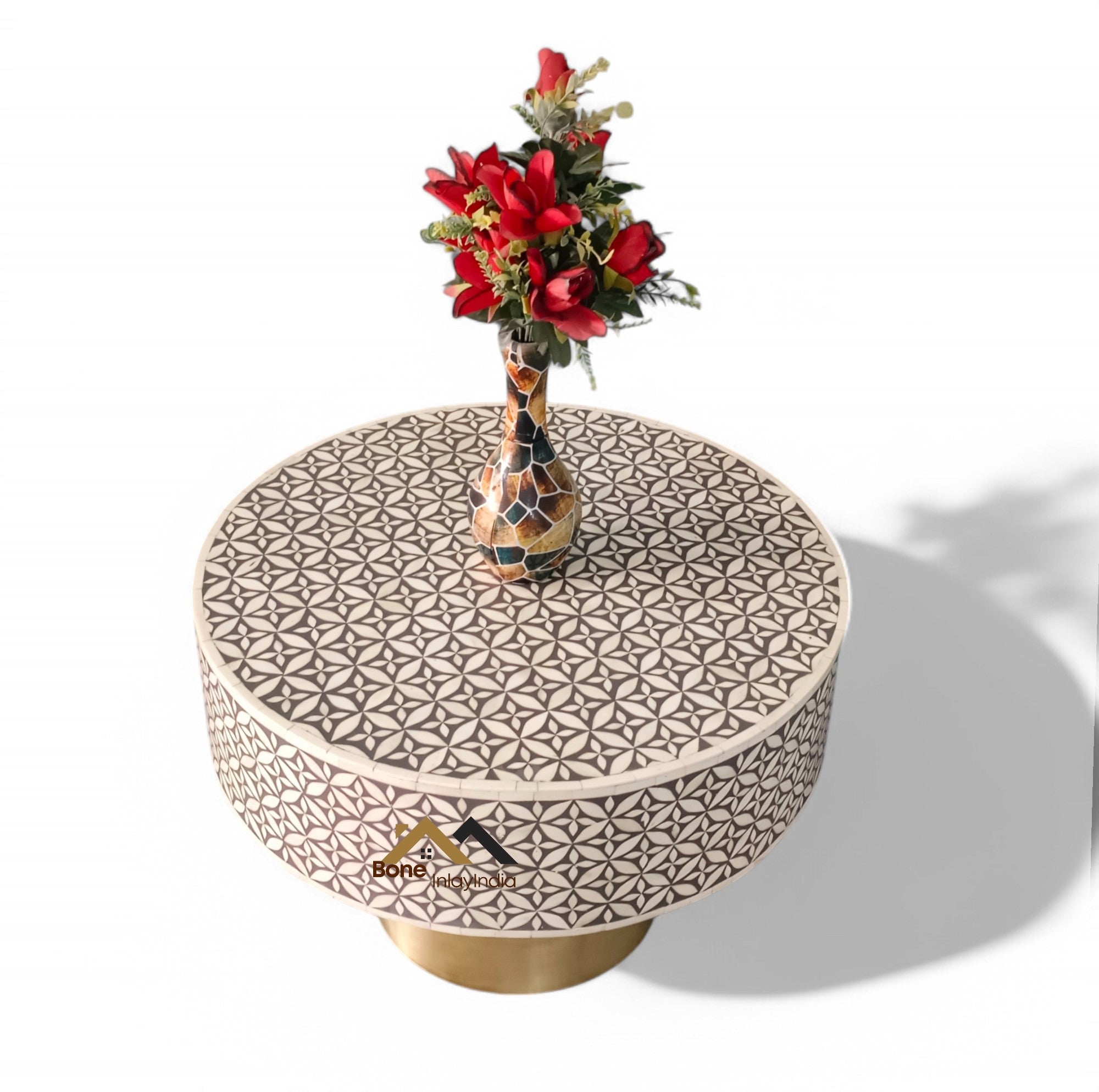 handmade bone inlay coffee table, bone inlay furniture, bone inlay table,