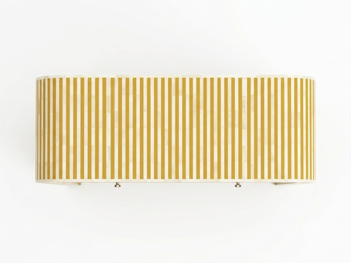 Bone Inlay Yellow 2-Drawer 1-Shelf U-Shaped Console Table with Brass Base