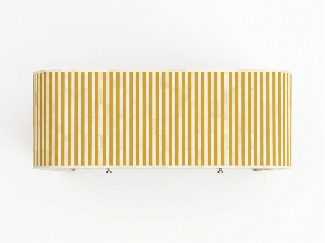 Bone Inlay Yellow 2-Drawer 1-Shelf U-Shaped Console Table with Brass Base