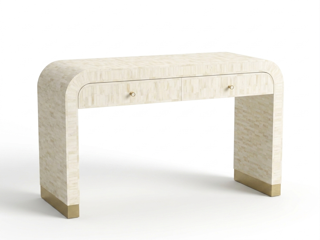Bone Inlay Natural Bone 2-Drawer U-Shaped Console Table