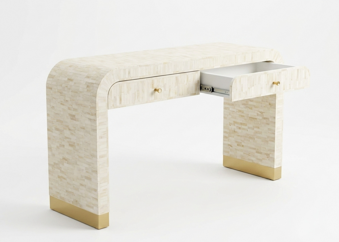 Bone Inlay Natural Bone 2-Drawer U-Shaped Console Table
