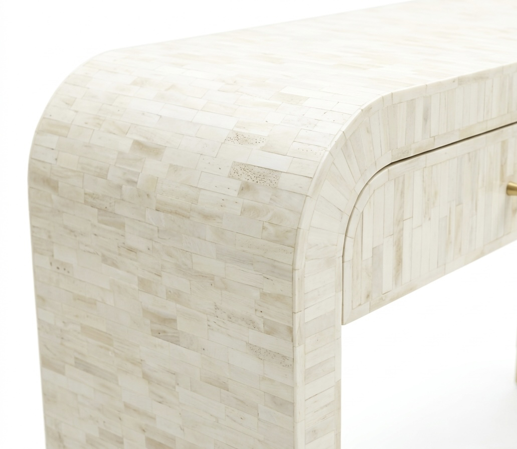 Bone Inlay Natural Bone 2-Drawer U-Shaped Console Table