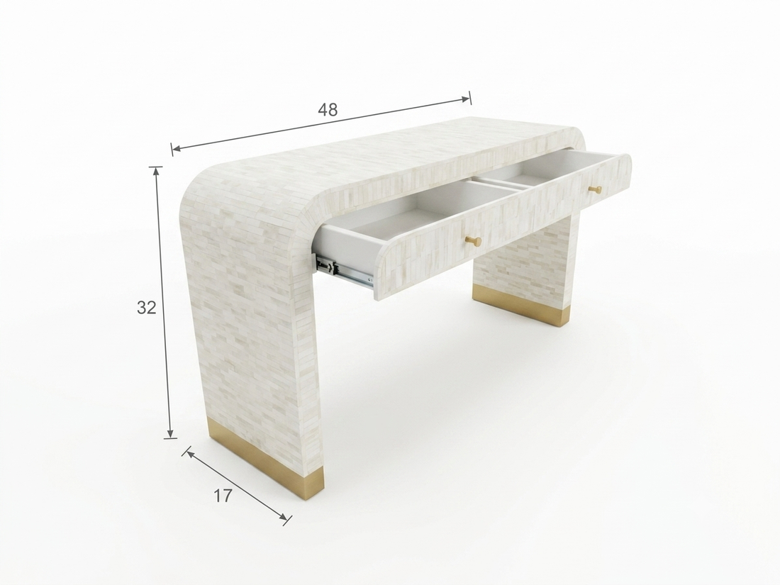 Bone Inlay Natural Bone 2-Drawer U-Shaped Console Table