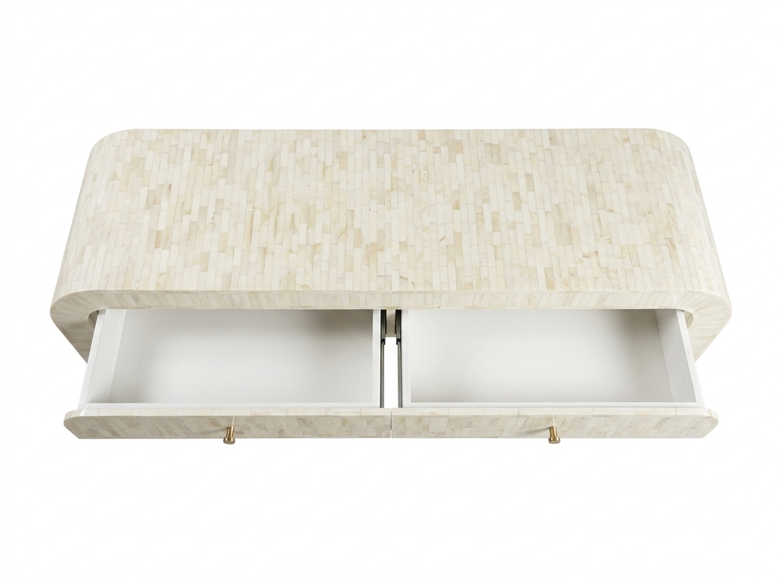Bone Inlay Natural Bone 2-Drawer U-Shaped Console Table