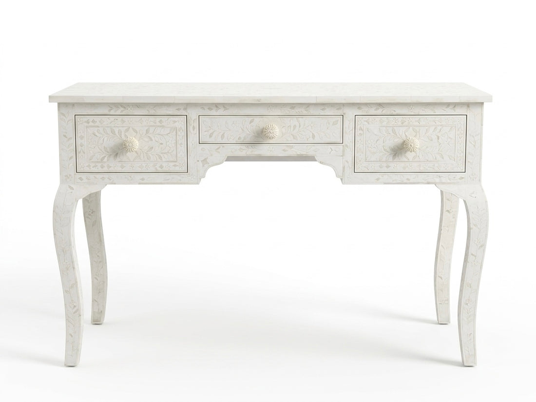 Bone Inlay White 3-Drawer Console Table