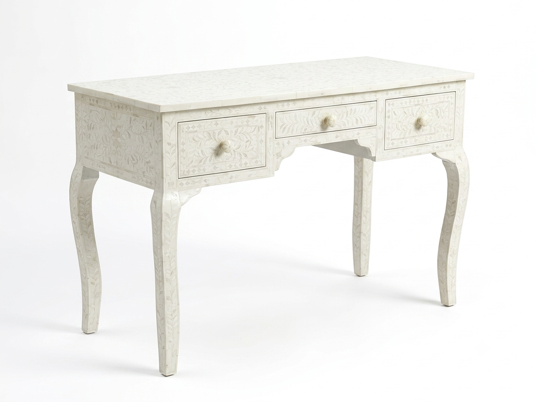 Bone Inlay White 3-Drawer Console Table