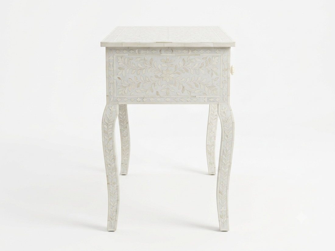 Bone Inlay White 3-Drawer Console Table