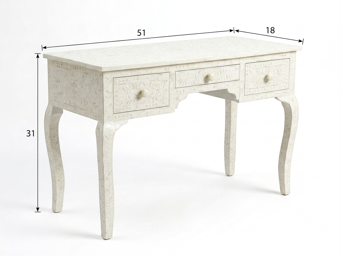 Bone Inlay White 3-Drawer Console Table
